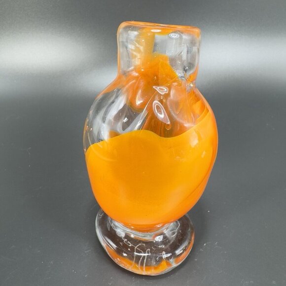 Vintage Hand Blown Art Glass Bud Vase Heavy Paperweight Signed Abstract Shape - Picture 8 of 10